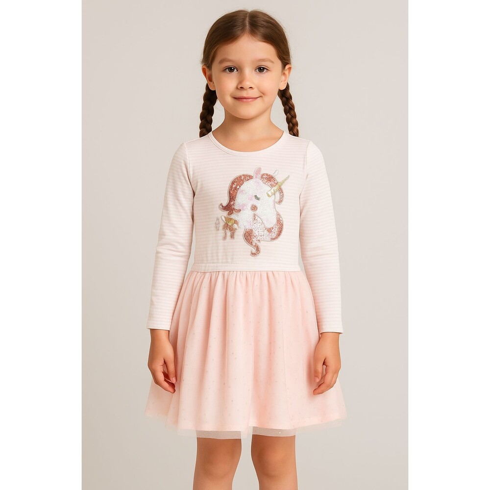 🦄 Btween Unicorn Pink Tulle Long-Sleeve Dress - Girls Size 8 🌟